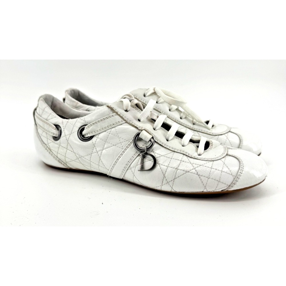 Vintage Dior White Cannage Pattern Leather Sneaker Y2K D Charm 40 US 10